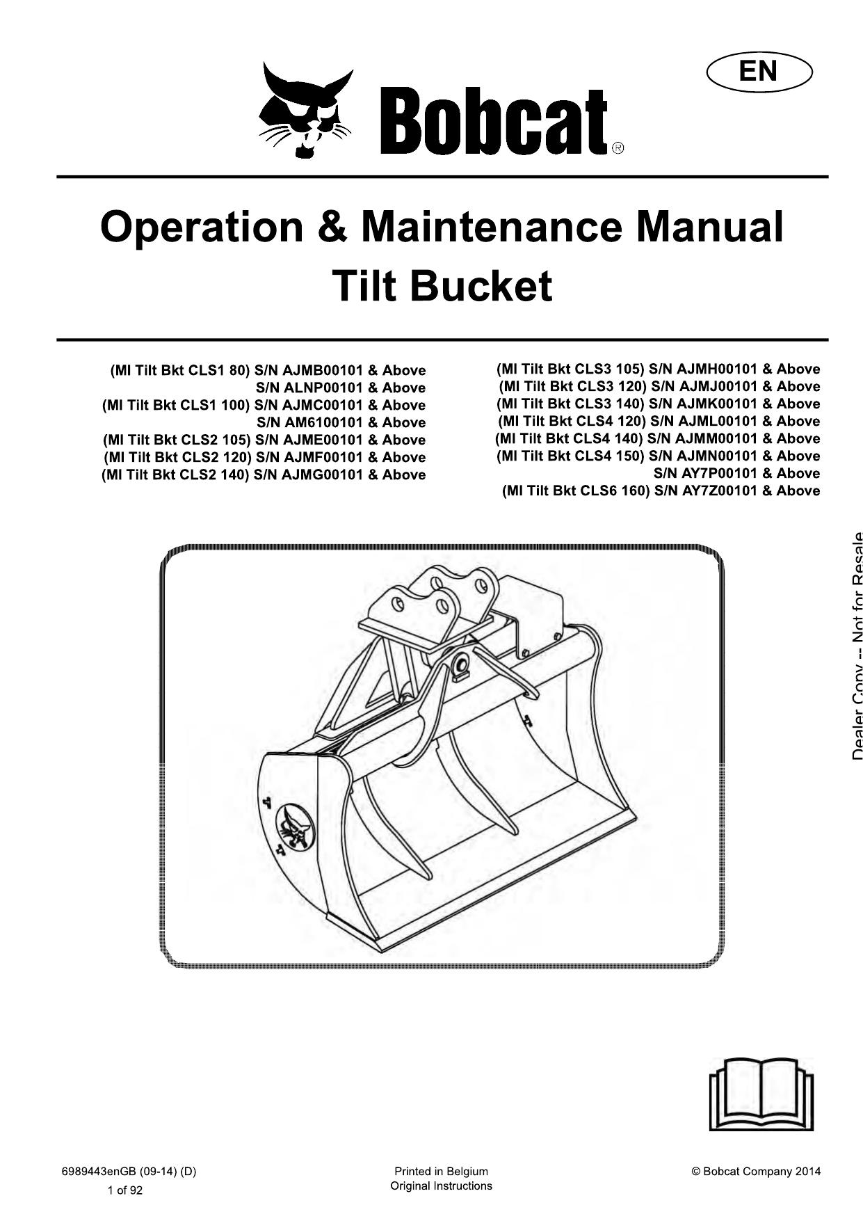 Tilt Bucket Operation & Maintenance Manual Bobcat